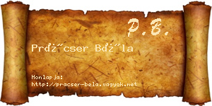 Prácser Béla névjegykártya
